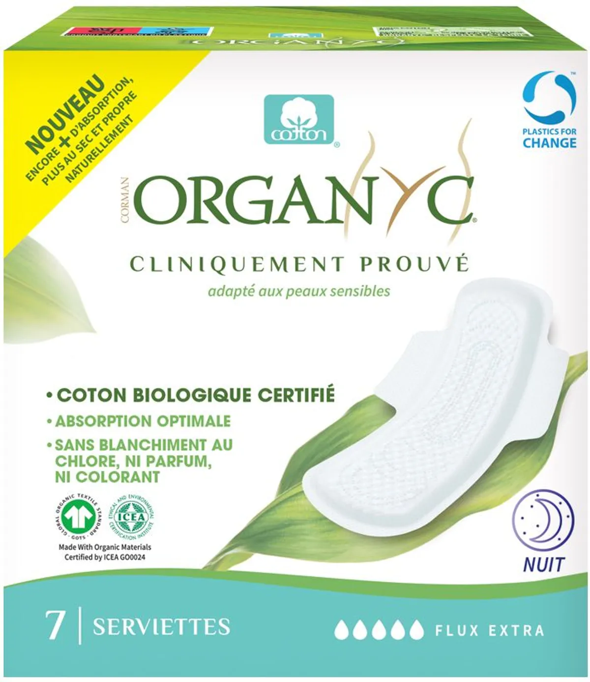 Organyc Serviettes Maxi Protection Nuit 10 Pièces