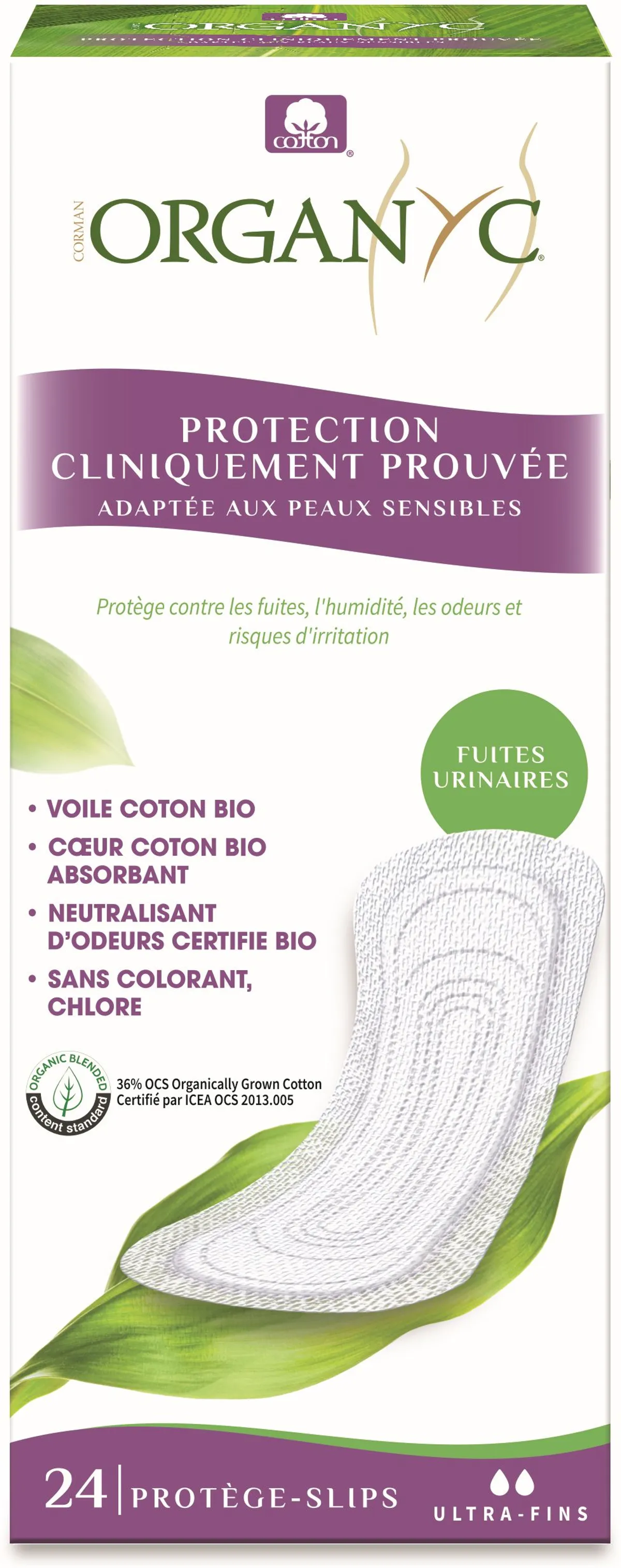 Organyc Fuites Urinaires Protège-Slip Flux Léger 24 Pièces