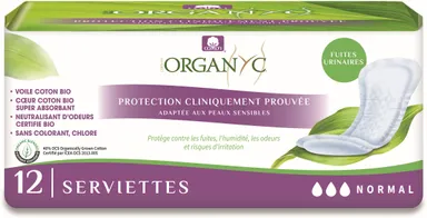 Organyc Fuites Urinaires Serviettes Flux Normal 12 Pièces