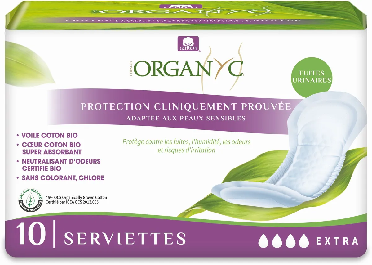 Organyc Fuites Urinaires Serviettes Extra 10 Pièces