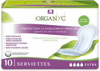 Organyc Fuites Urinaires Serviettes Extra 10 Pièces