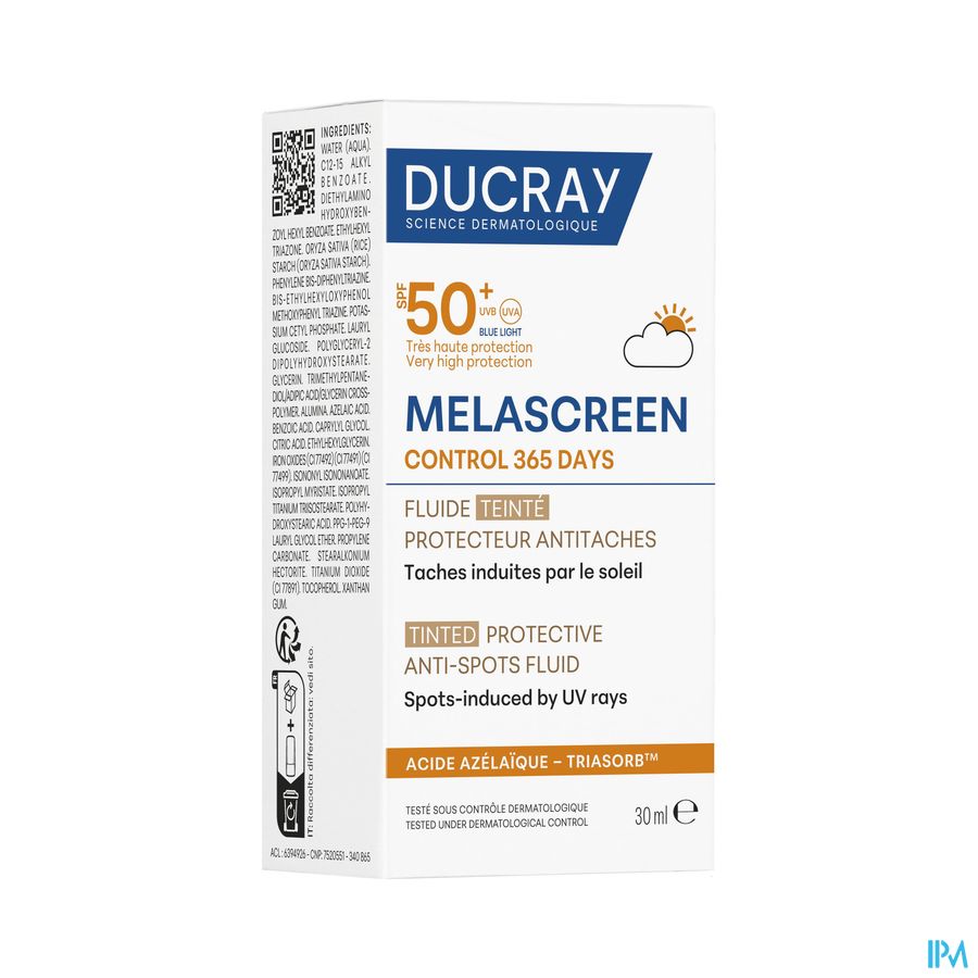 Ducray Melascreen Getinte Beschermende Fluid tegen vlekken SPF50+ 30 ml - Ducray