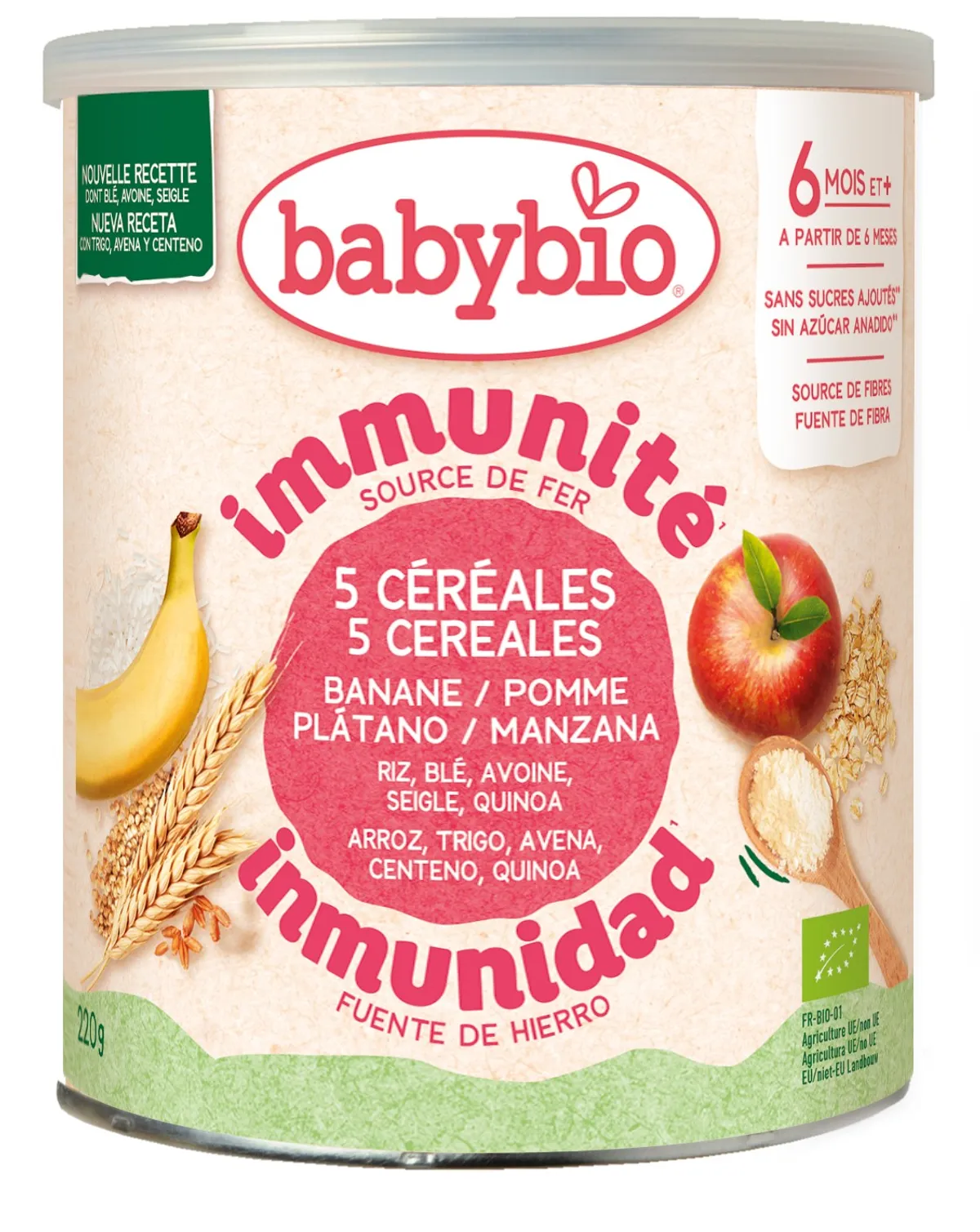 Babybio Immunité 5 Céréales Banane Pomme 220g