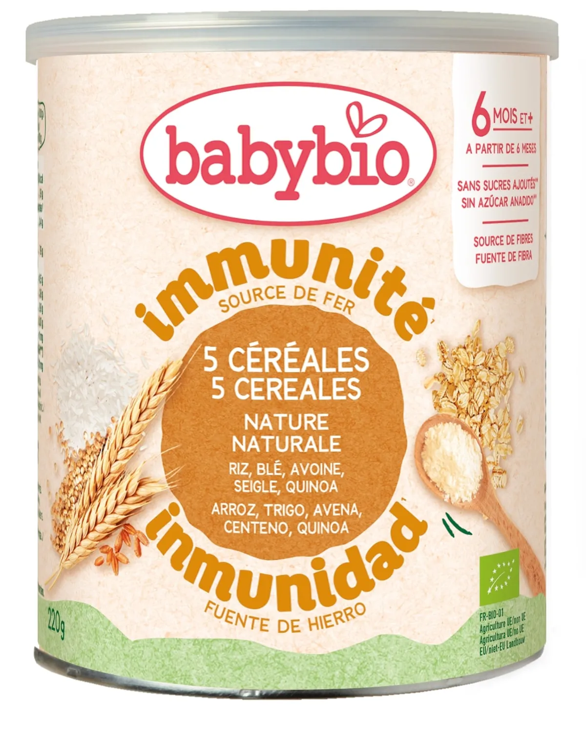 Babybio Trois Céréales Nature Blé Avoine Riz +6Mois 220g