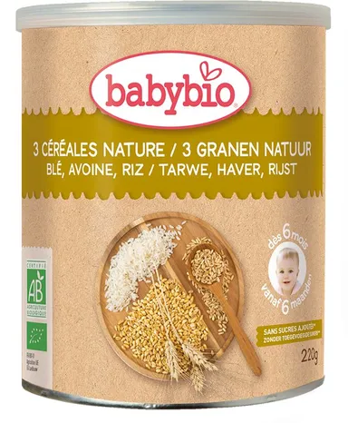 Babybio Natuur Drie Granen Tarwe Haver Rijst +6 Maanden 220 g