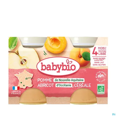 Babybio Petits Pots Pomme Abricot Céréale +4Mois 2x130g