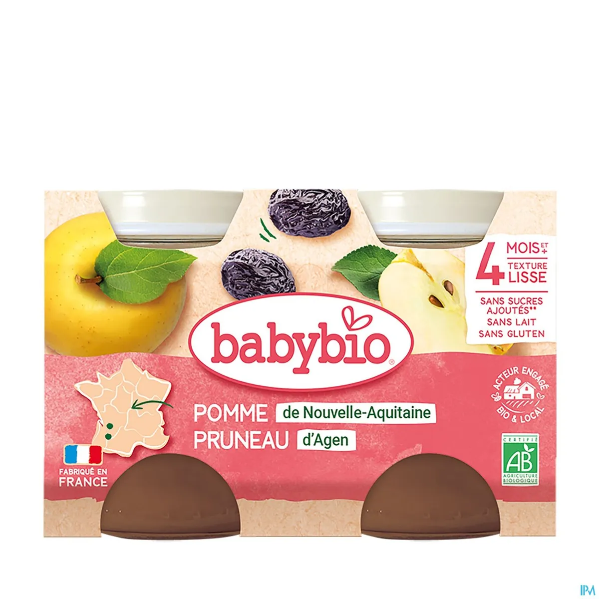 Babybio Petits Pots Pomme Pruneau +4Mois 2x130g