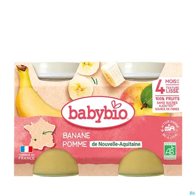 Babybio Potjes Appel-Banaan +4 Maanden 2x130 g