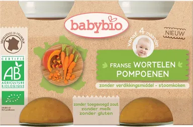 Babybio Potjes Wortel Pompoen +4 Maanden 2x130 g