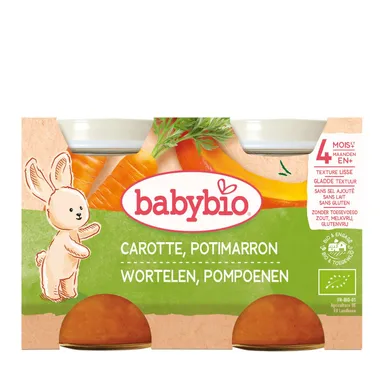 Babybio Potjes Wortel Pompoen +4 Maanden 2x130 g