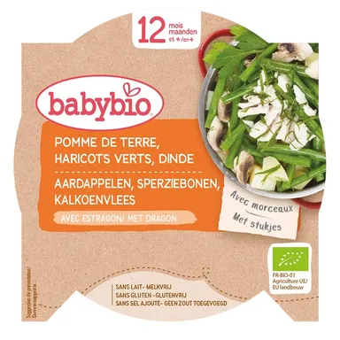 Babybio Maaltijd Aardappel Kalkoen Bonen +12 Maanden 230 g