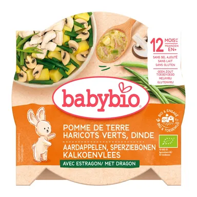 Babybio Maaltijd Aardappel Kalkoen Bonen +12 Maanden 230 g