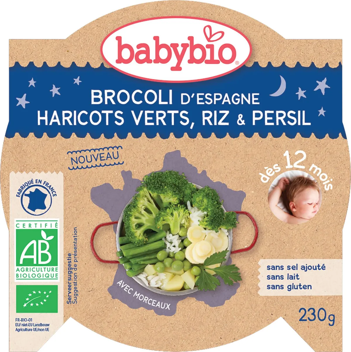 Babybio Assiètte Soir Brocolis Haricots +12 Mois 230g