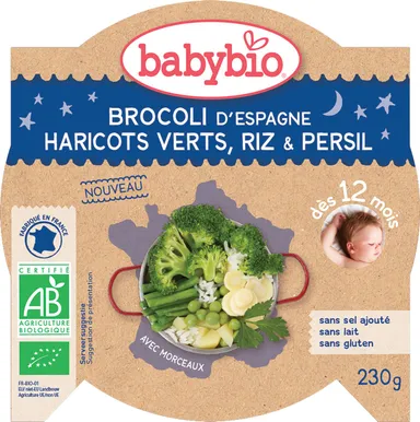 Babybio Assiètte Soir Brocolis Haricots +12 Mois 230g