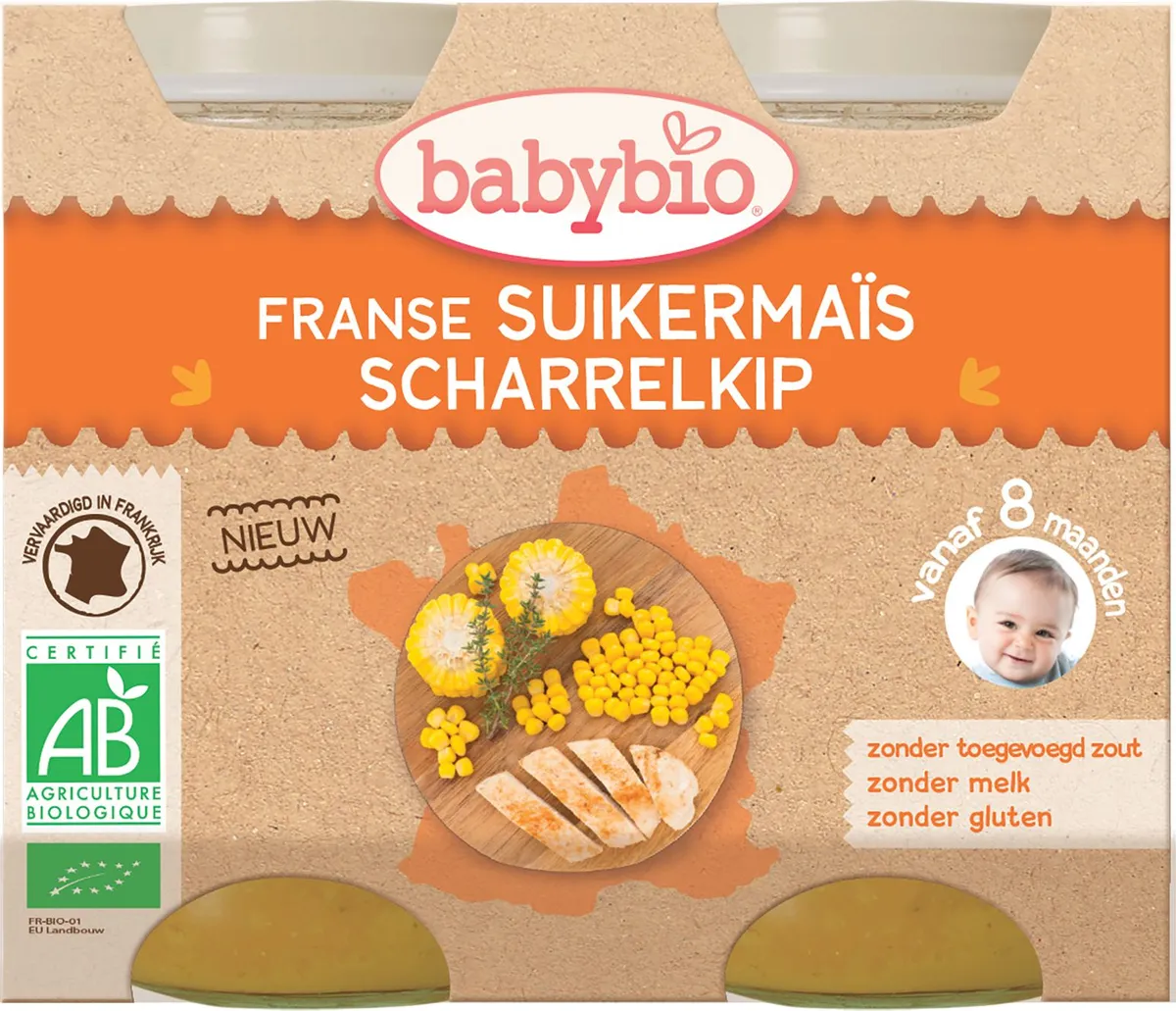Babybio Potjes Zoete Maïs Kip +8 Maanden 2x200 g