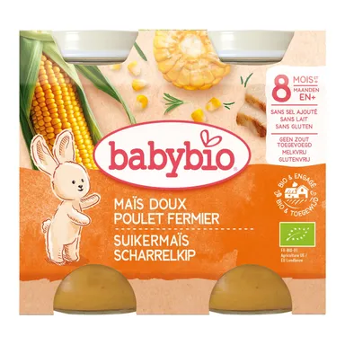 Babybio Potjes Zoete Maïs Kip +8 Maanden 2x200 g