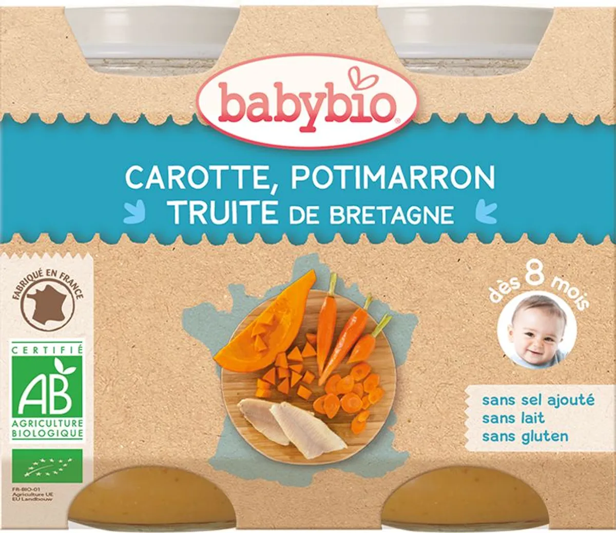 Babybio Petits Pots Carotte Potimarron Truite +8Mois 2x200g