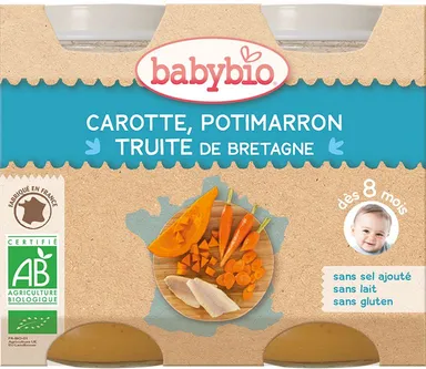 Babybio Petits Pots Carotte Potimarron Truite +8Mois 2x200g