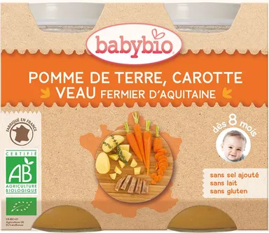 Babybio Petits Pots Pomme De Terre Carotte Veau +8Mois 2x200g