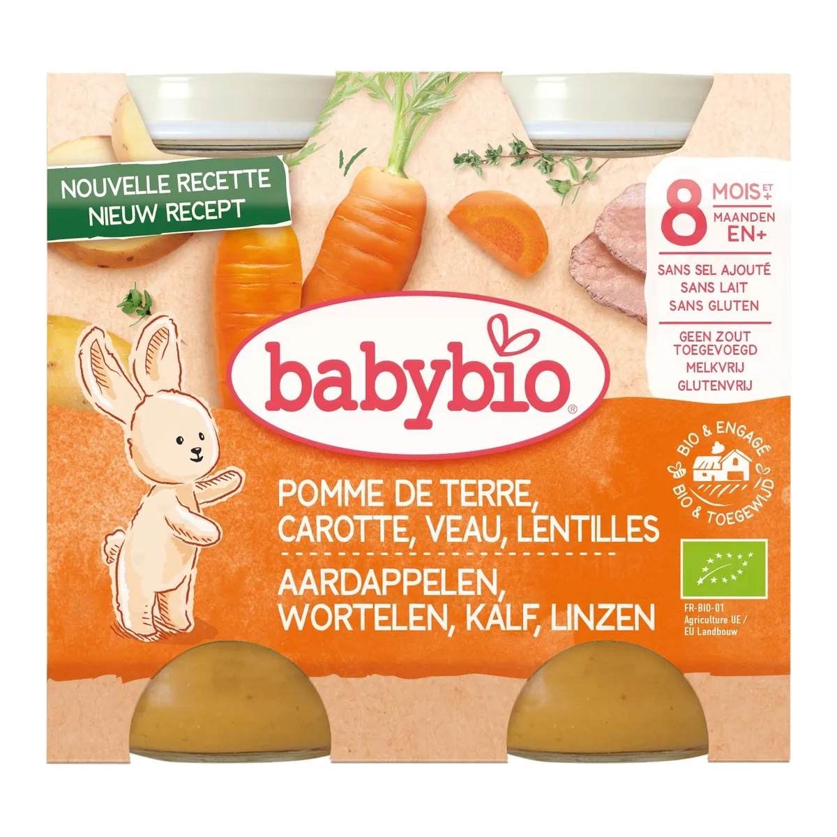Babybio Potjes Aardappel Wortel Kalfsvlees +8 Maanden 2x200 g