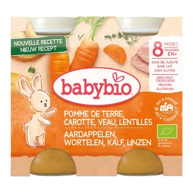 Babybio Potjes Aardappel Wortel Kalfsvlees +8 Maanden 2x200 g