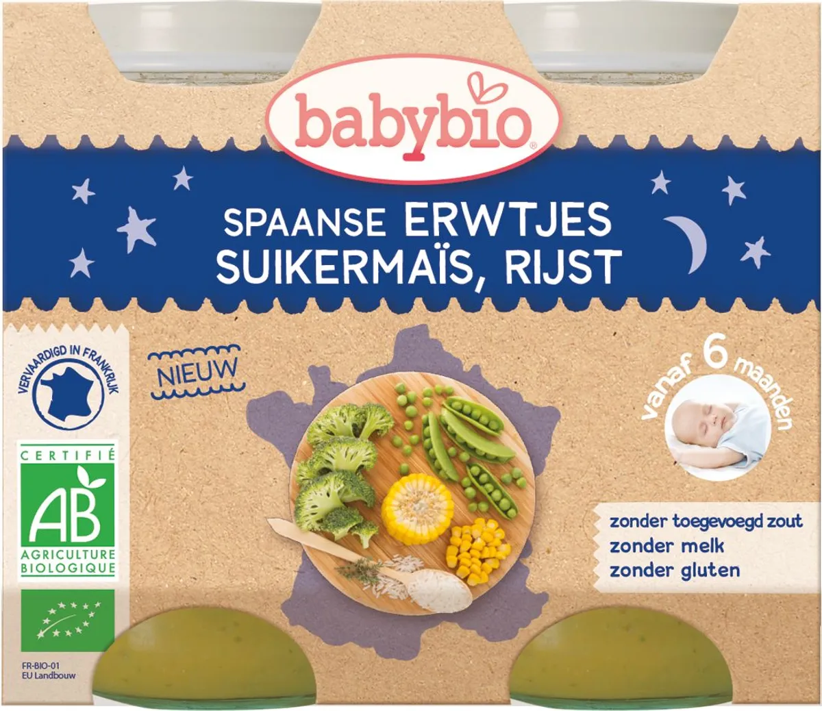 Babybio Potjes Avondmaal Erwten Zoete Maïs Rijst +6 Maanden 2x200 g