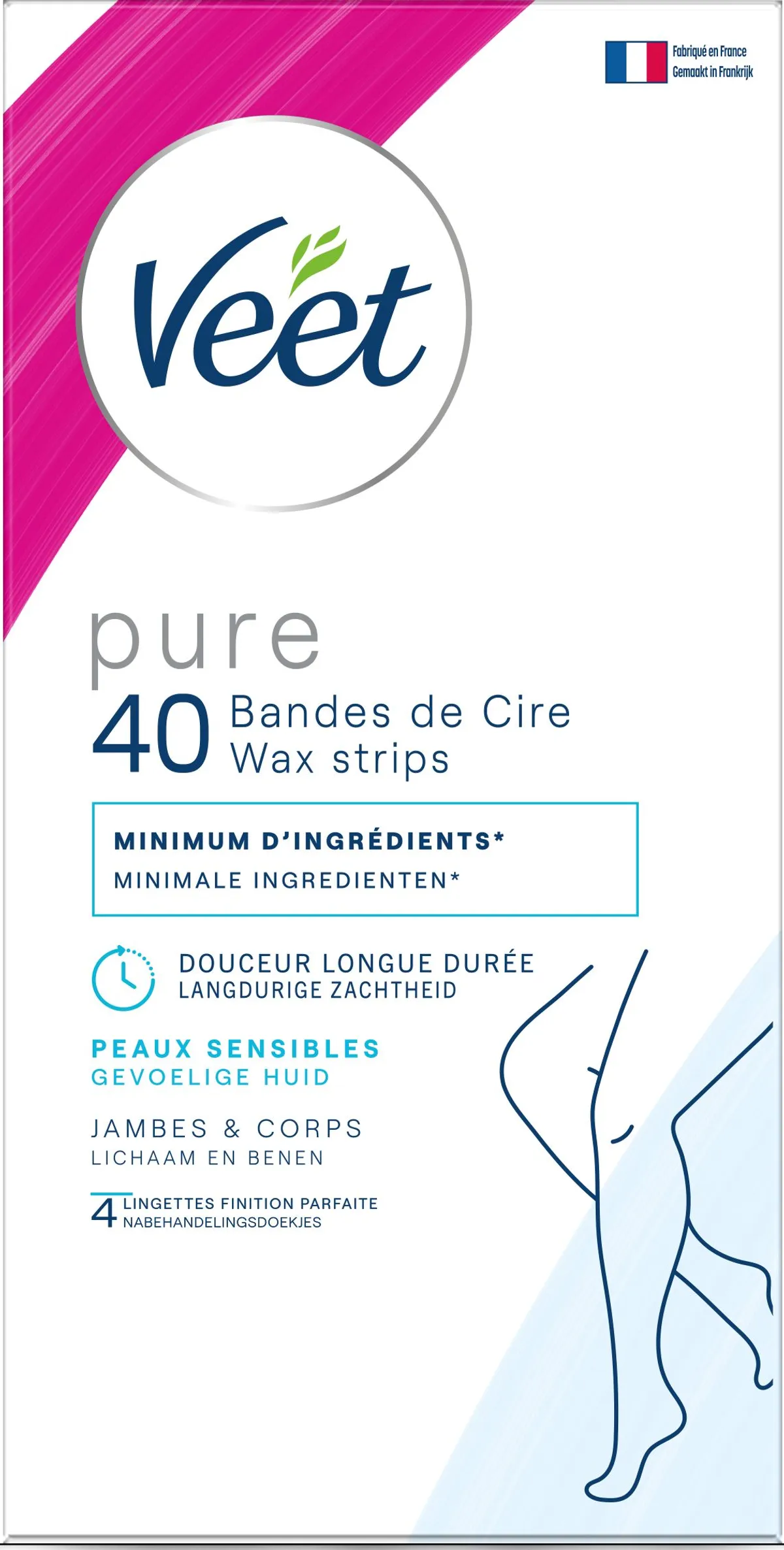 Veet Pure Bandes Cire Froide Peaux Sensibles 40 Bandes