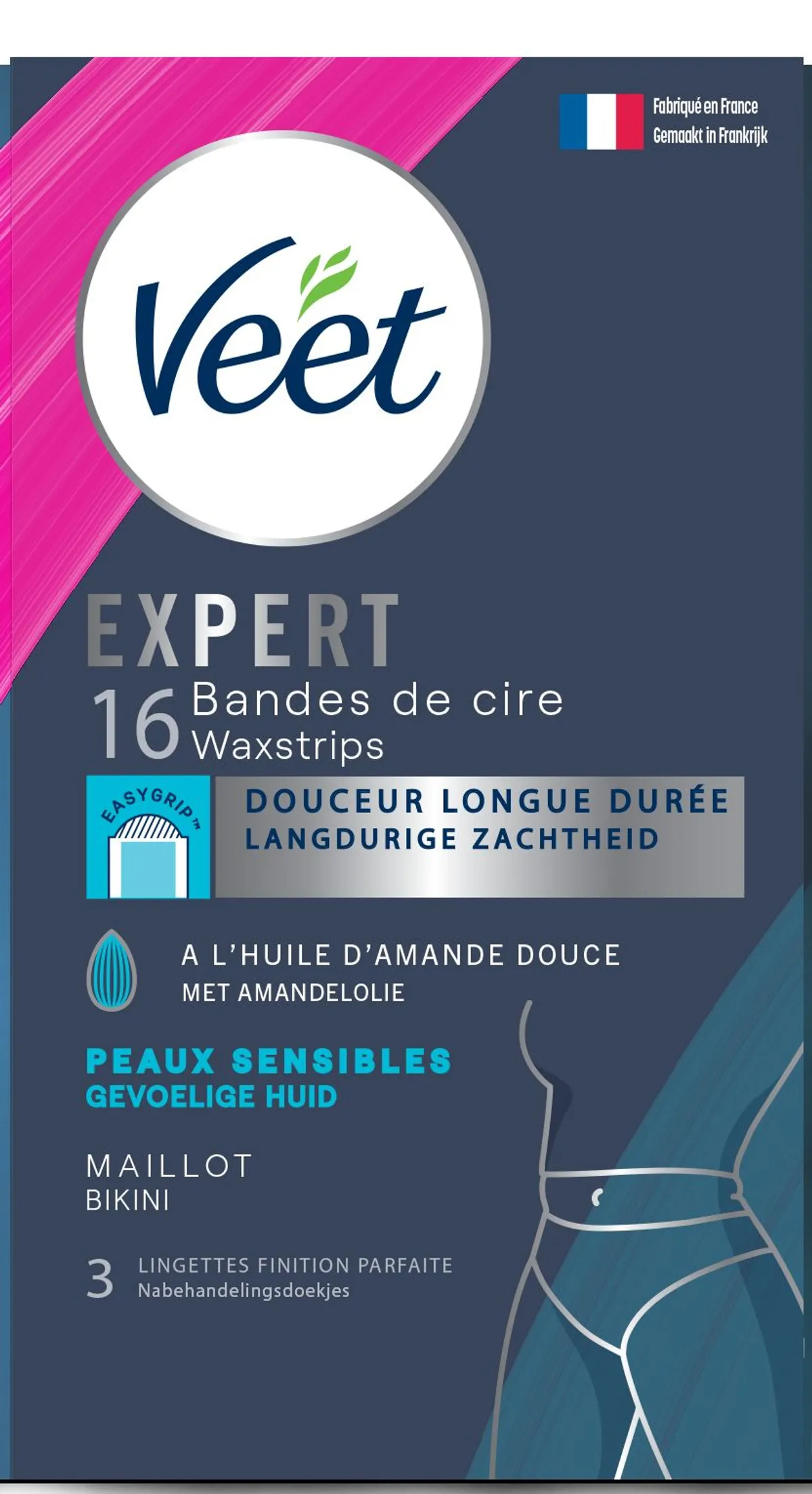 Veet Expert Bandes Cire Froide Maillot Peaux Sensibles 16 Pièces