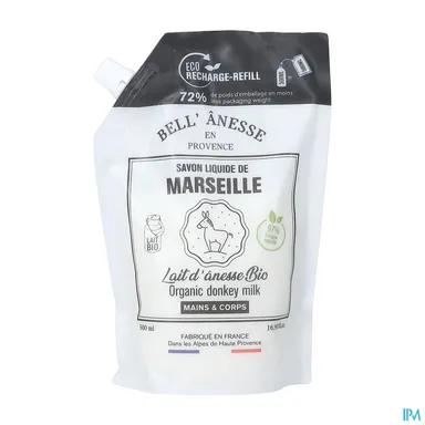 BELL'ANESSE EZELINNENMELK BIO VLOEIBARE ZEEP ECO-REFILL 500ML