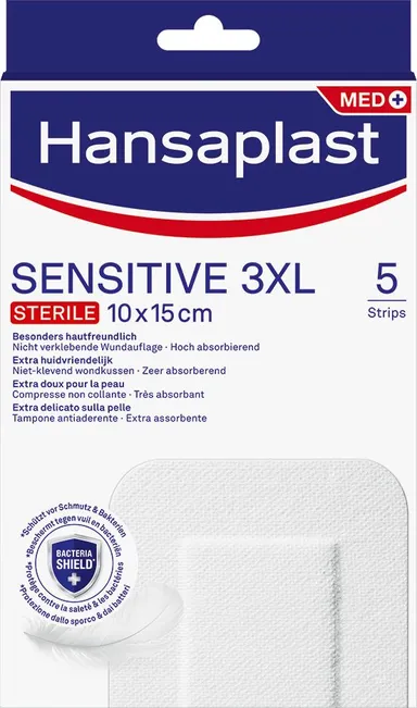 Hansaplast Sensitive Steriel 3XL 10x15 cm 5 Stuks