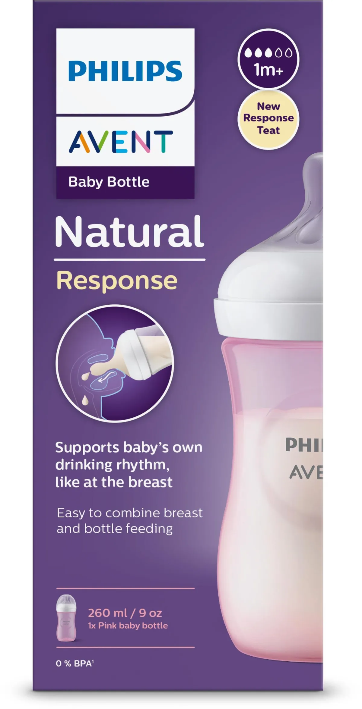 Philips Avent Natural Biberon 1M+ Rose 260ml