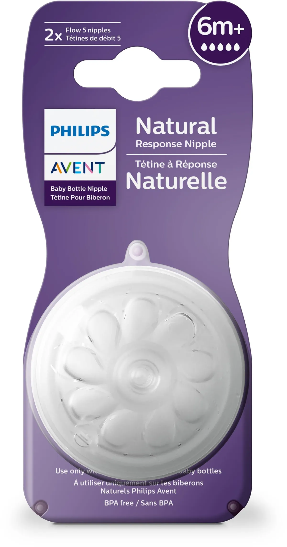Philips Avent Tétine Naturelle Liquide Epais Débit 5 +6Mois 2 Pièces