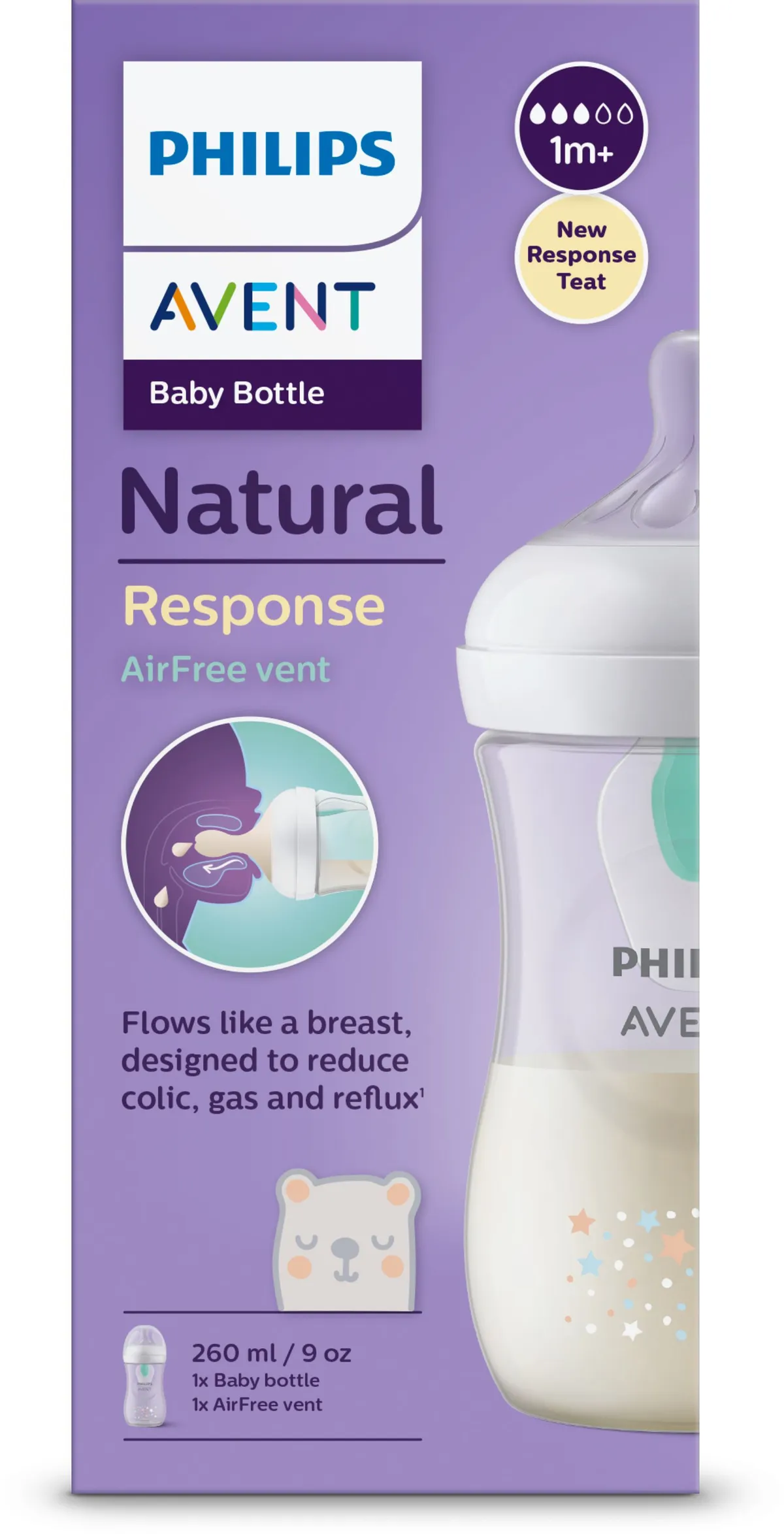 Philips Avent Biberon Natural Response AirFree Vent Ours +1Mois 260ml
