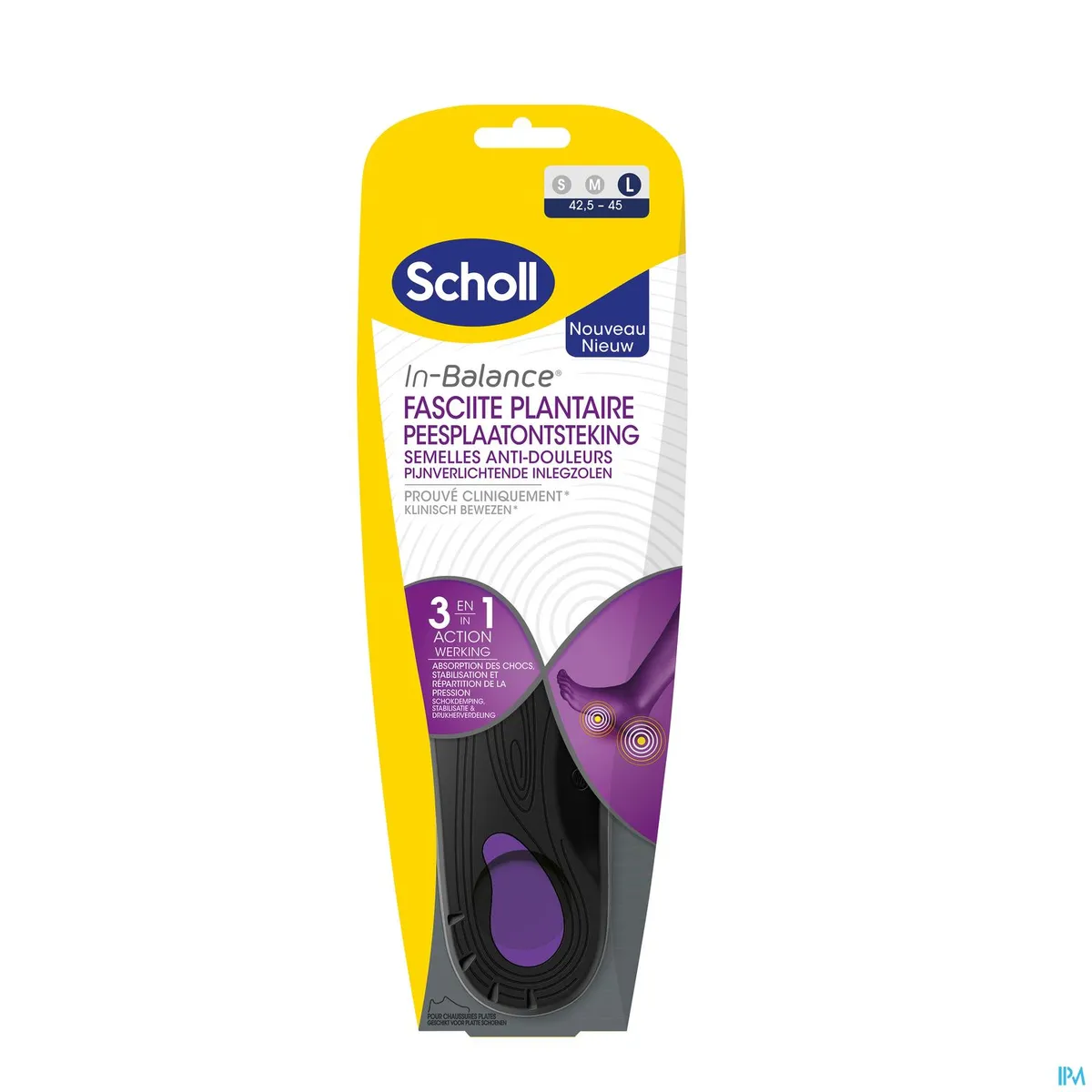 Scholl Semelles In-Balance Anti-Douleur Fasciite Plantaire Large 1 Paire
