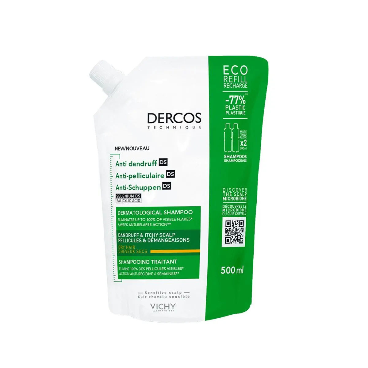 Vichy Dercos Antiroosshampoo voor Droog Haar Navulling 500 ml