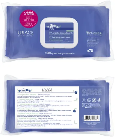 Uriage Bébé 1ères Lingettes Nettoyantes Duo 2x70 Lingettes
