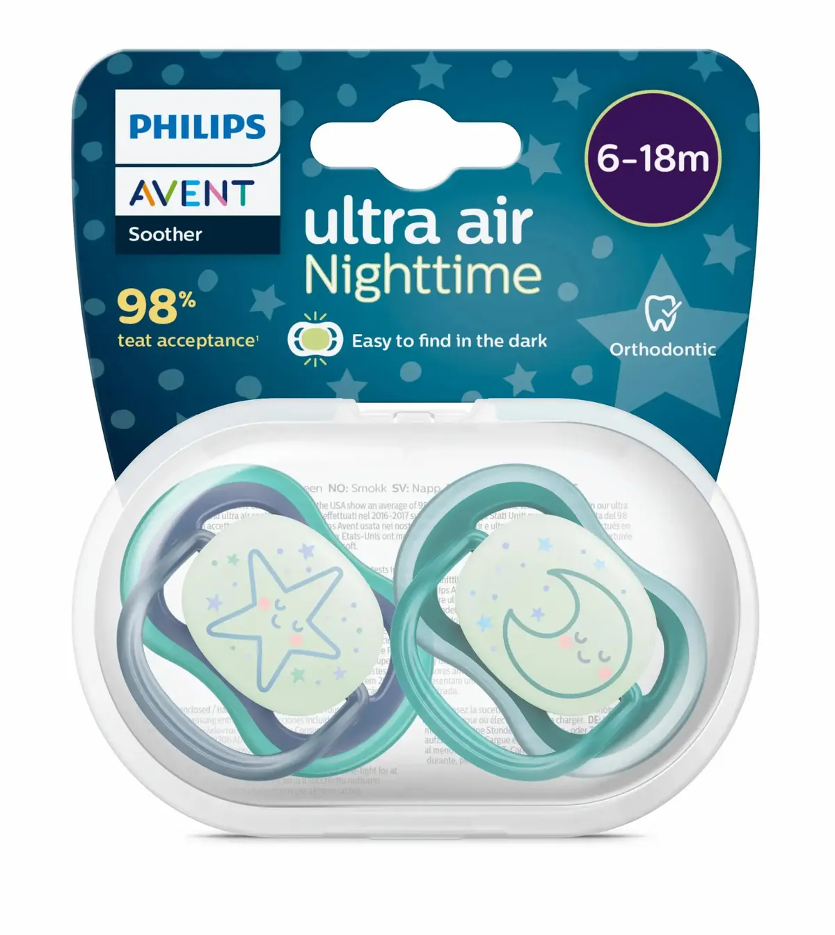 Philips Avent Fopspeen Ultra Air Nighttime +6 m 2 Stuks