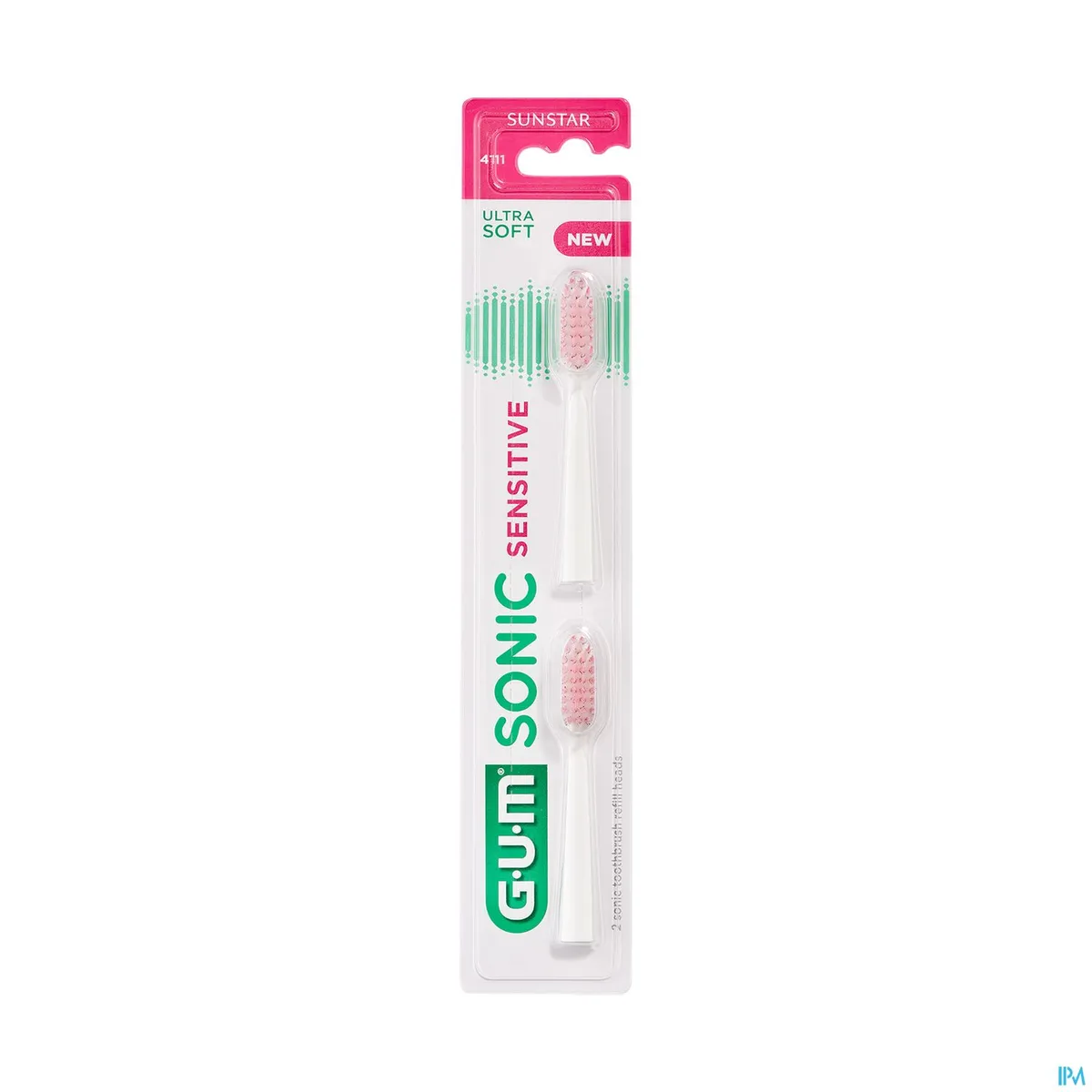 Gum Recharge Tête Brosse à Dents Sonic Sensitive 2 Têtes Blanches