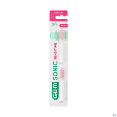 Gum Recharge Tête Brosse à Dents Sonic Sensitive 2 Têtes Blanches