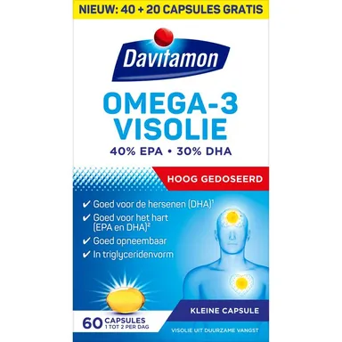 Davitamon Omega-3 Visolie 40% EPA & 30% DHA 40+20 Kauwtabletten