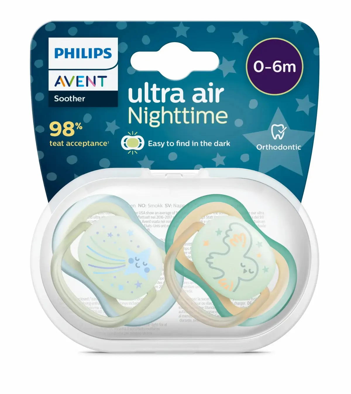 Philips Avent Fopspeen Ultra Air Nighttime 0-6 m 2 Stuks