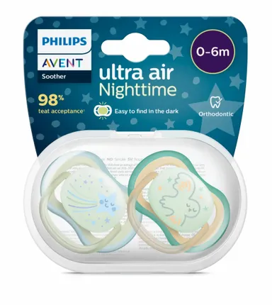 Philips Avent Fopspeen Ultra Air Nighttime 0-6 m 2 Stuks