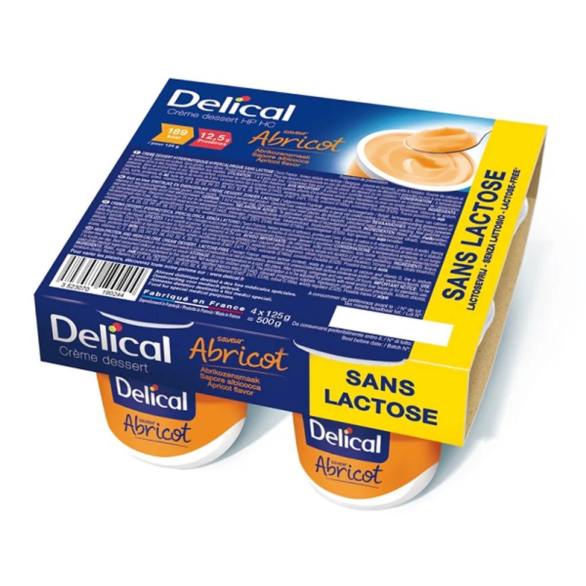 Delical Crème Dessert HP-HC Sans Lactose Abricot 4x125g