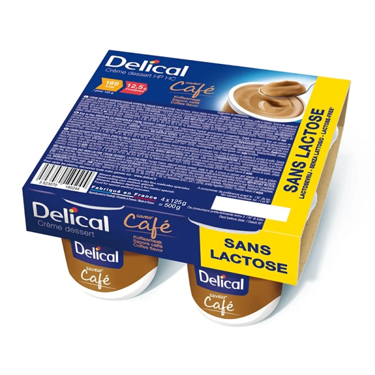 Delical Crème Dessert HP-HC Sans Lactose Café 4x125g
