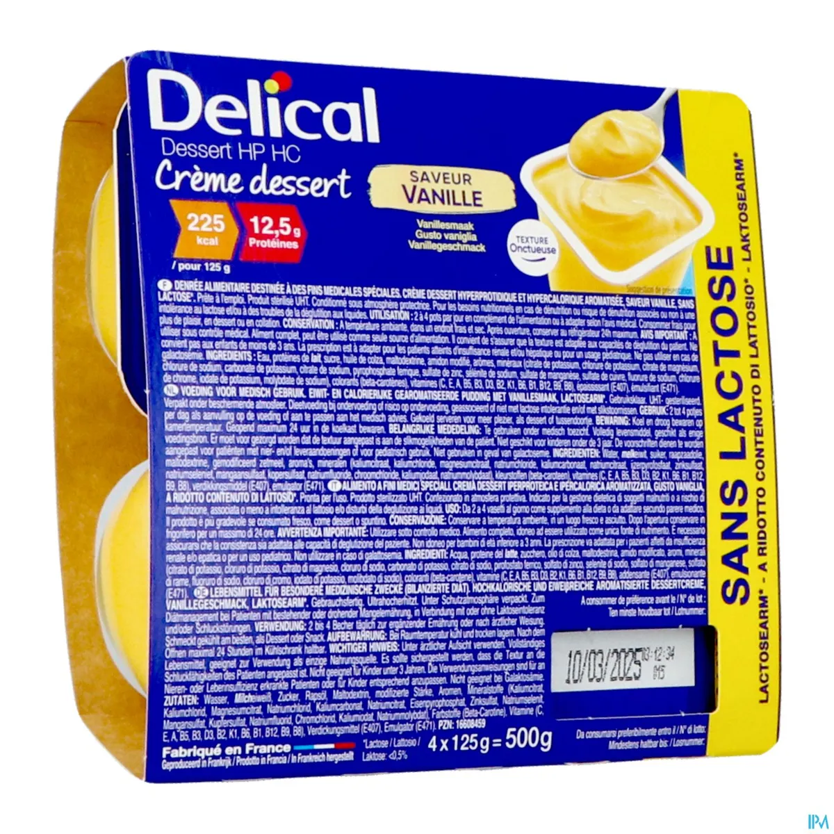 Delical Roomdessert HP-HC Zonder Lactose Vanille 4x125g