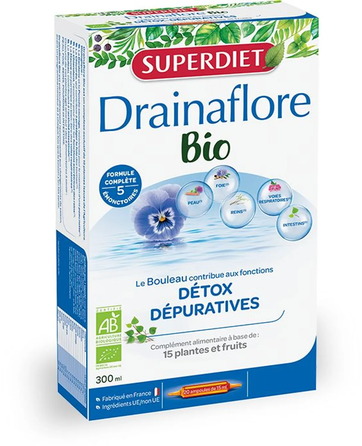SuperDiet Drainaflore Bio 20 Ampoules x 15ml