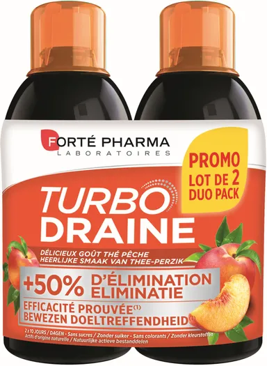Forté Pharma Turbodraine Thé Vert Pêche Duo 2x500ml