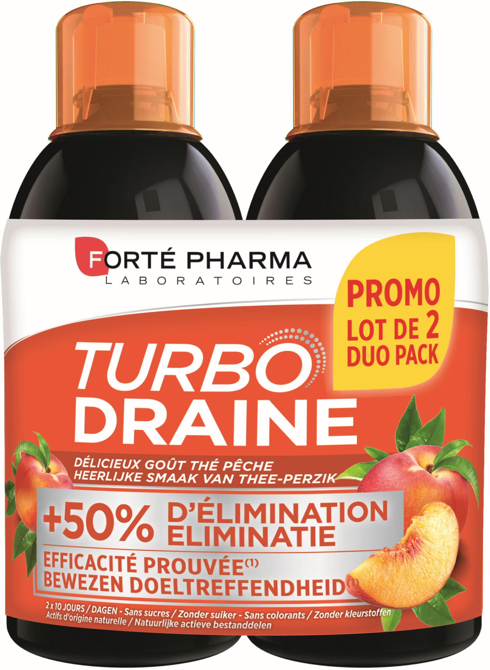 Forté Pharma Turbodraine Groene Thee Perzick 2x500ml
