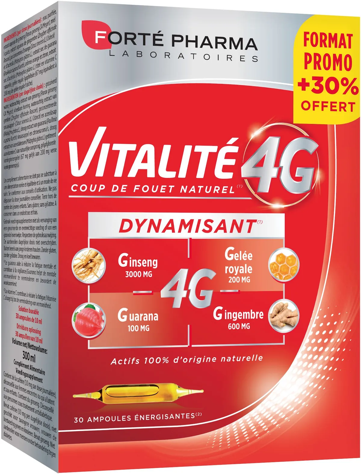 Forté Pharma Vitalité 4G Dynamisant 30 Ampoules (dont 7 Offertes)