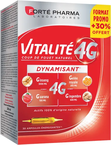 Forté Pharma Vitalité 4G Dynamisant 30 Ampoules (dont 7 Offertes)